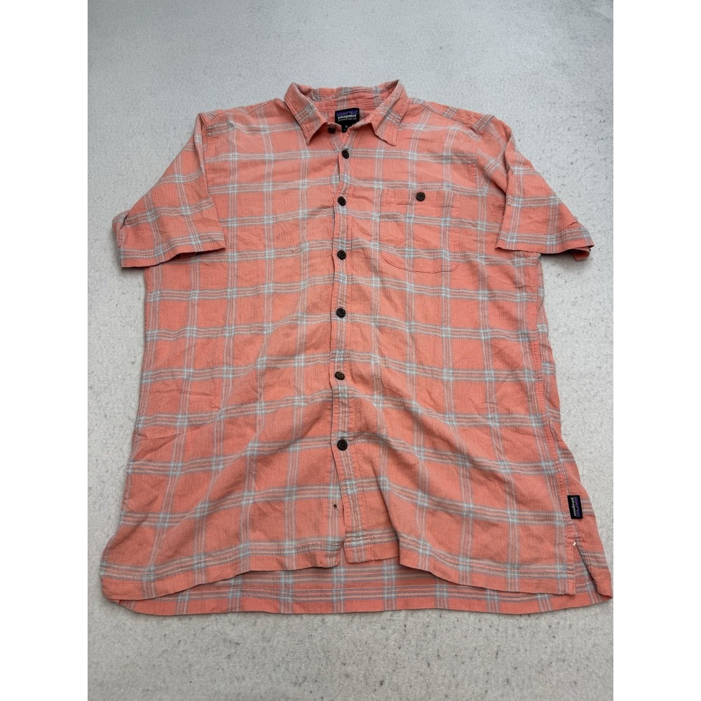 Patagonia Shirt Mens XL Salmon Plaid Organic Cotton Short Sleeve Button Up